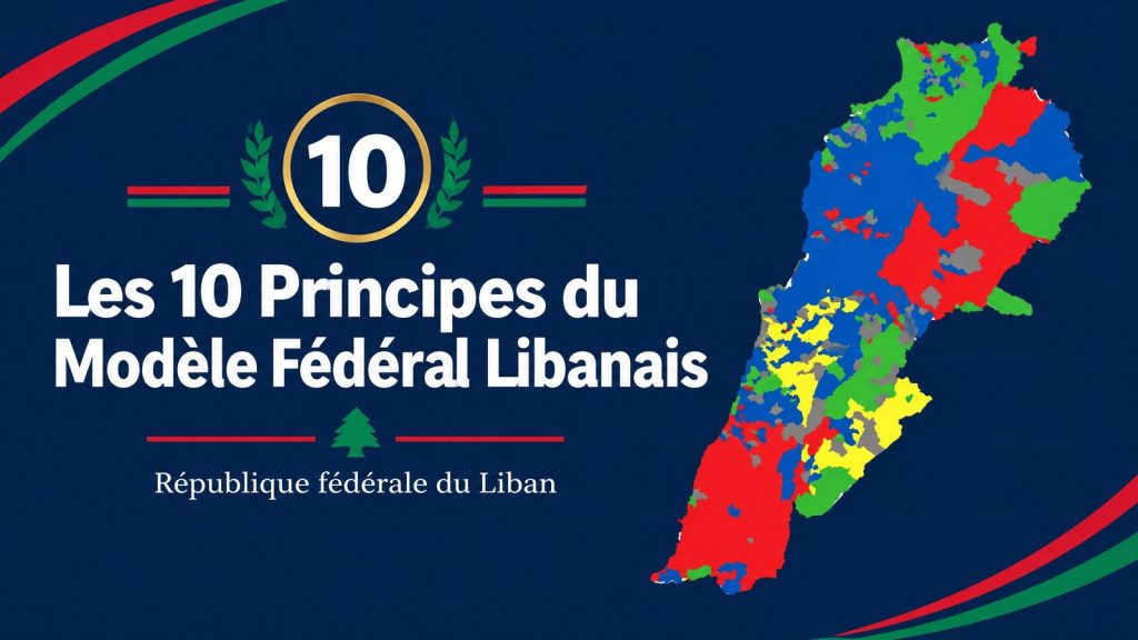 Les 10 principes du modèle fédéral libanais, avec une carte du Liban par canton