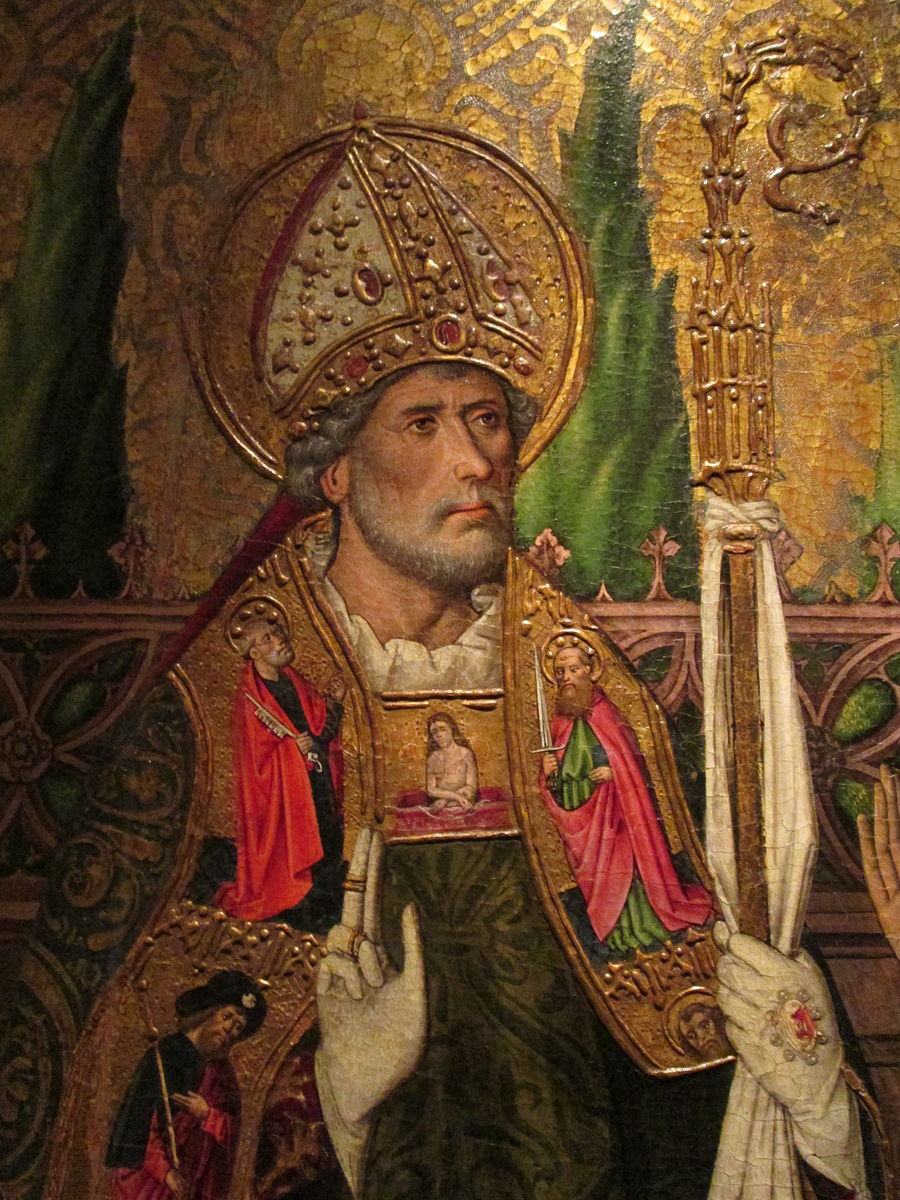 Saint Augustin en évêque, avec mitre et crosse, peinture de Tomás Giner